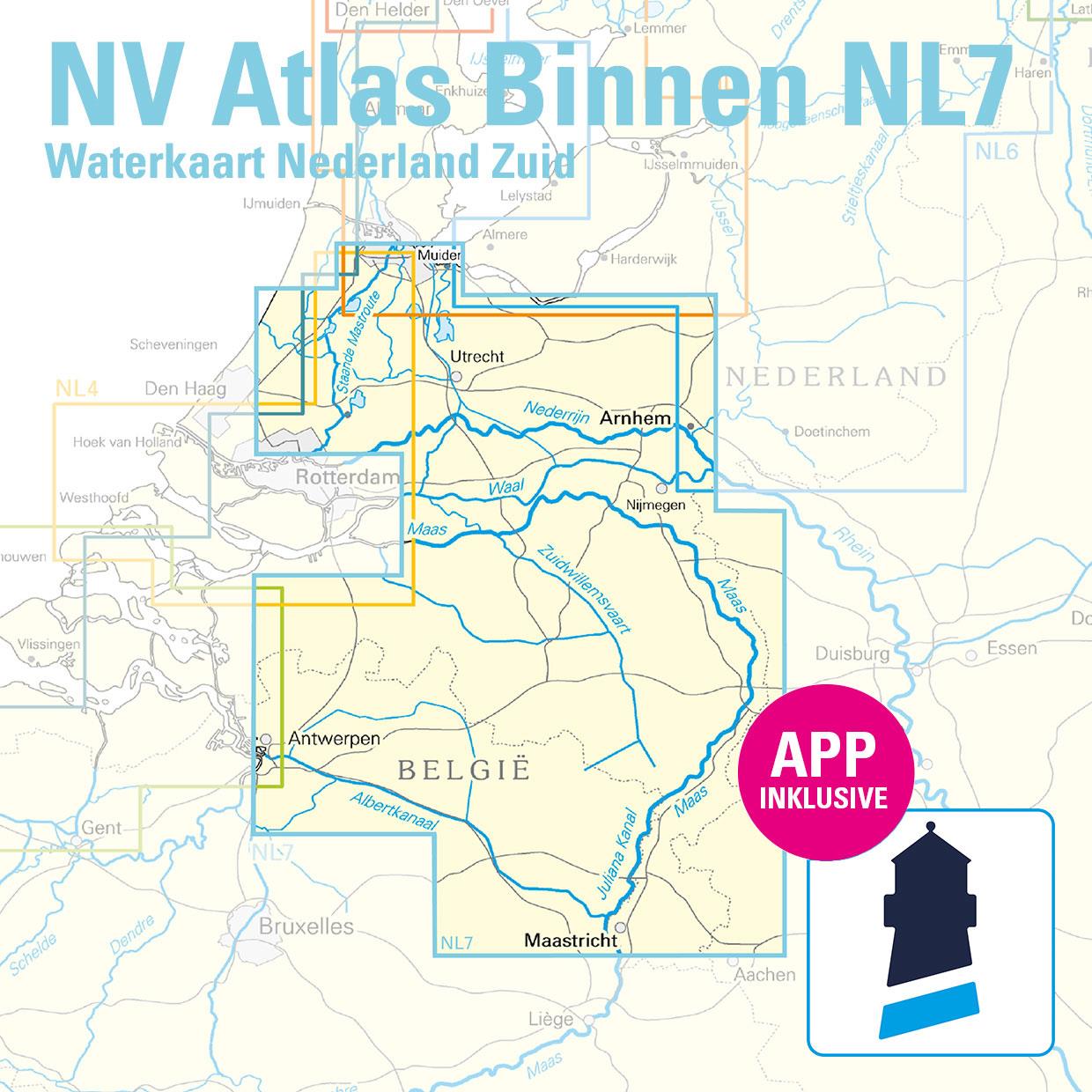 NV Atlas Binnen NL7 - Waterkaart Nederland Zuid - Arnhem - Maastricht