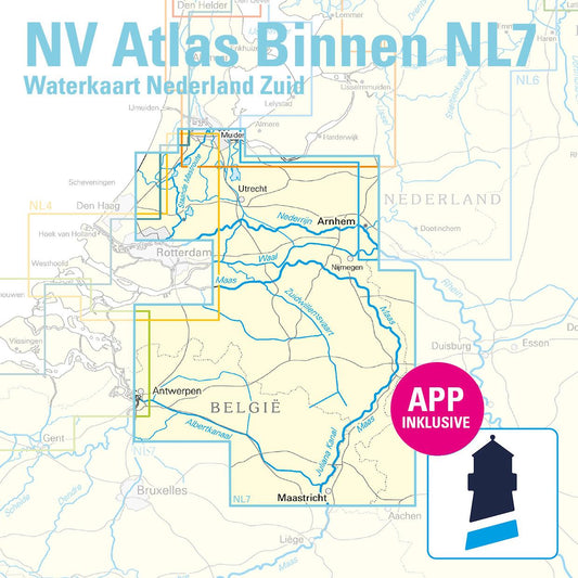 NV Atlas Binnen NL7 - Waterkaart Nederland Zuid - Arnhem - Maastricht